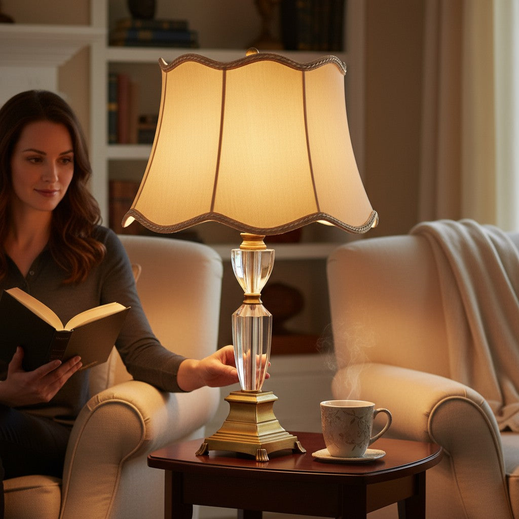 Vintage Brass Side Table Lamp with Heavy Crystal