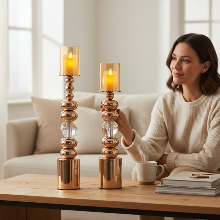 Modern Eterna Flame Metallic Candle Stand