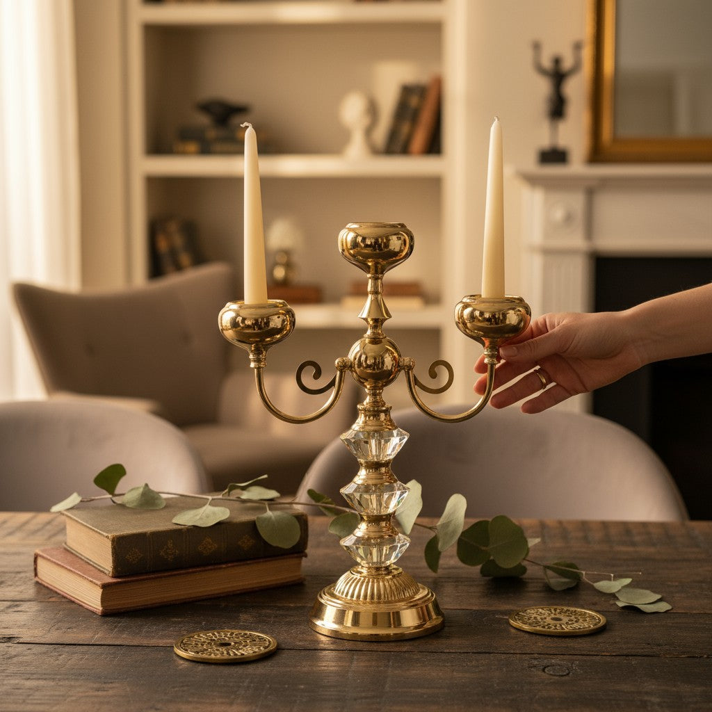 Imperial Crystal & Brass Candle Sculpture