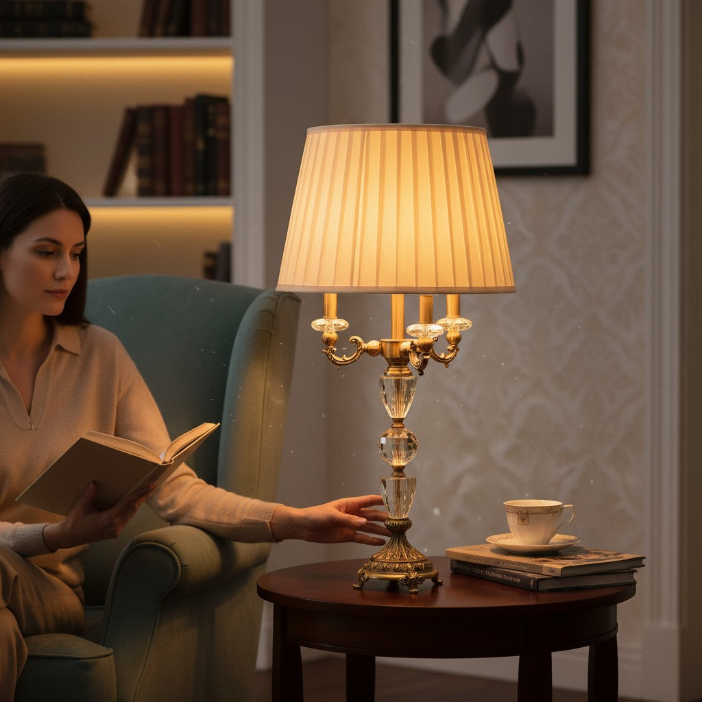 Opaline Luxe Brass & Crystal Lamp