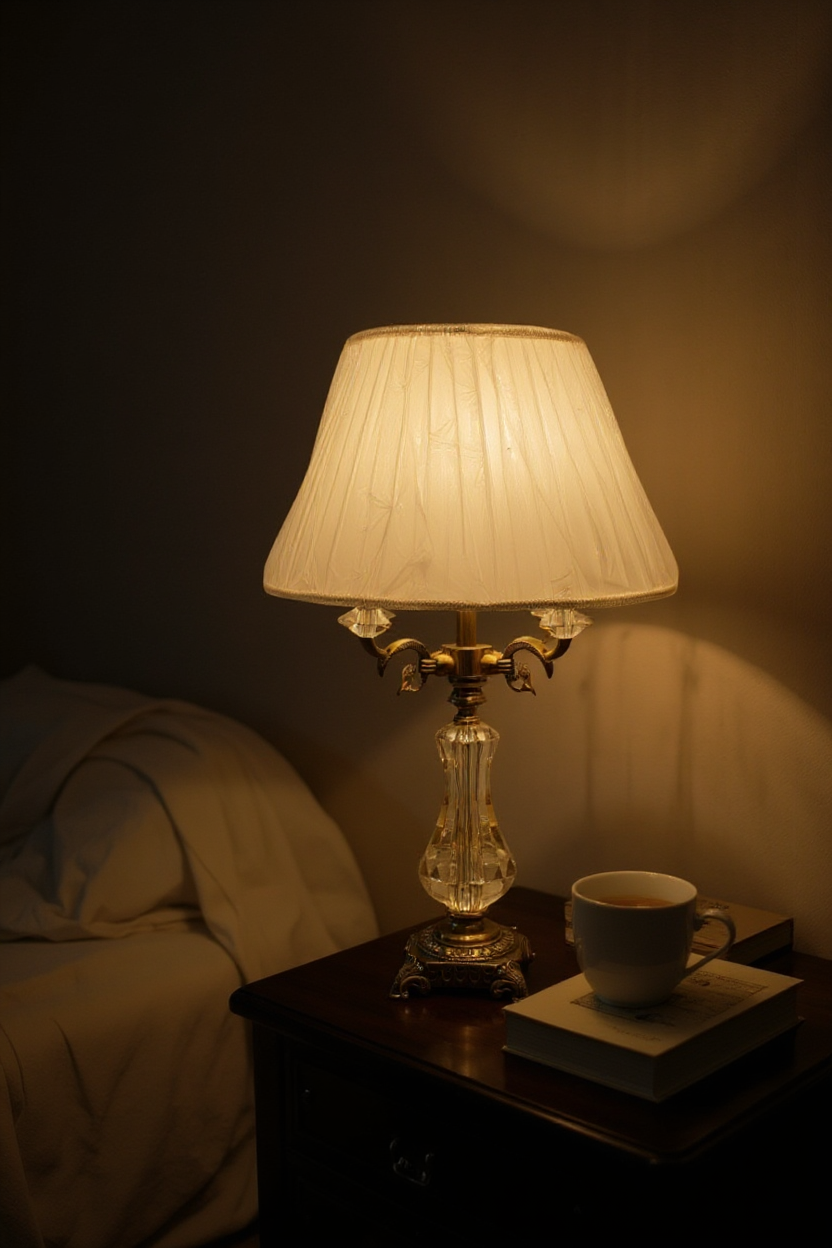 Vintage Heavy Crystal & Brass Side Table Lamp