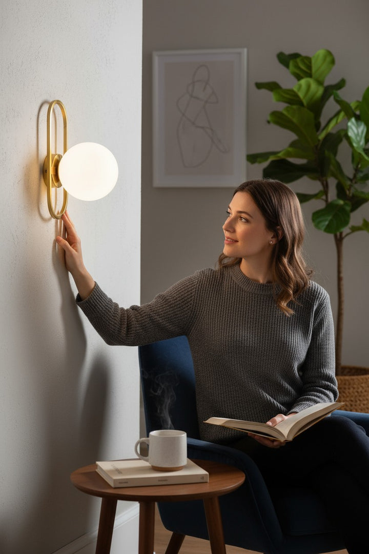 Luna Glow Brass With White Ball Wall Light