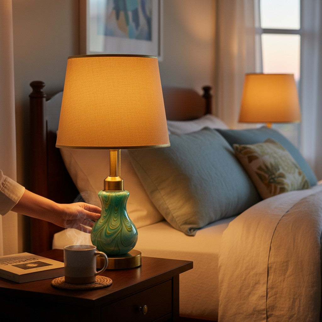 Aqua Swirl Modern Glass Side Table Lamp