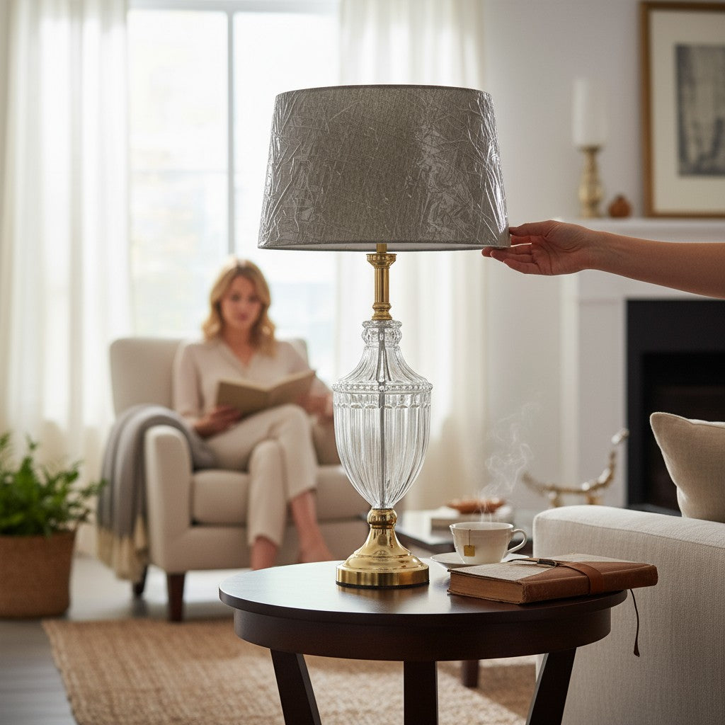Modern Brass Side Table Lamp with Heavy Glass