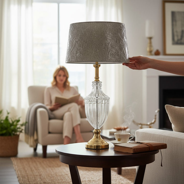 Modern Brass Side Table Lamp with Heavy Glass