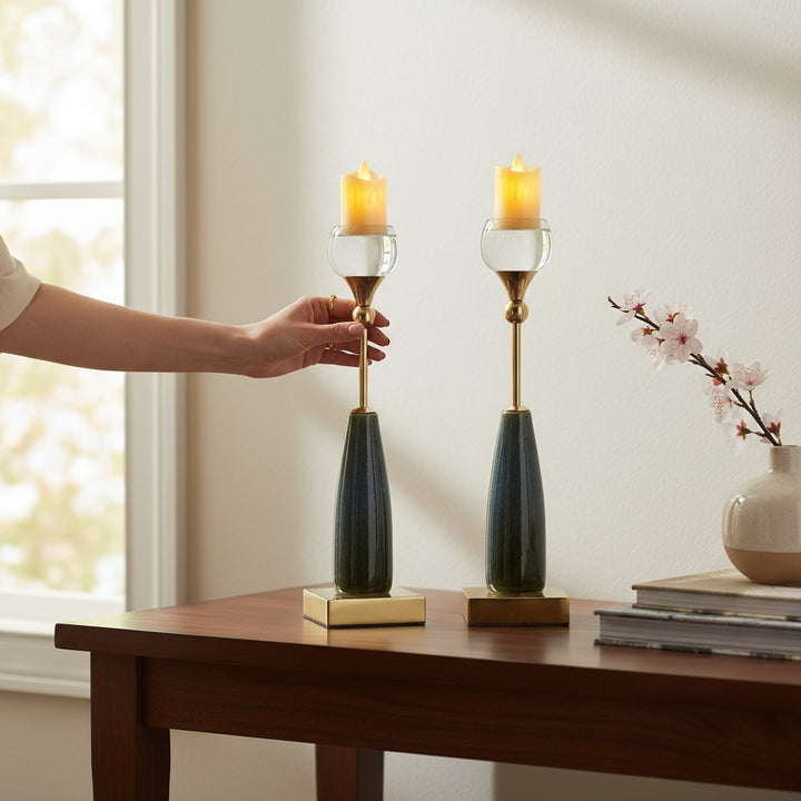 Crystal Crest Vintage Marble and Metal  Candle Stand