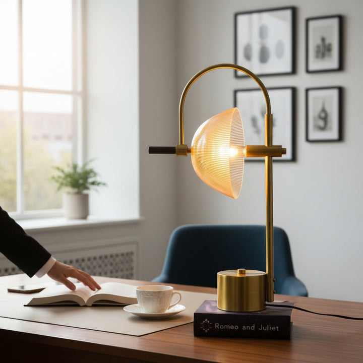 Heavy Glass & Brass LED Side Table / Study Lamp