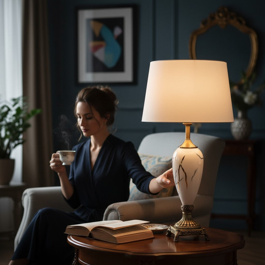 Modern Marble-Effect Ceramic Table Lamp