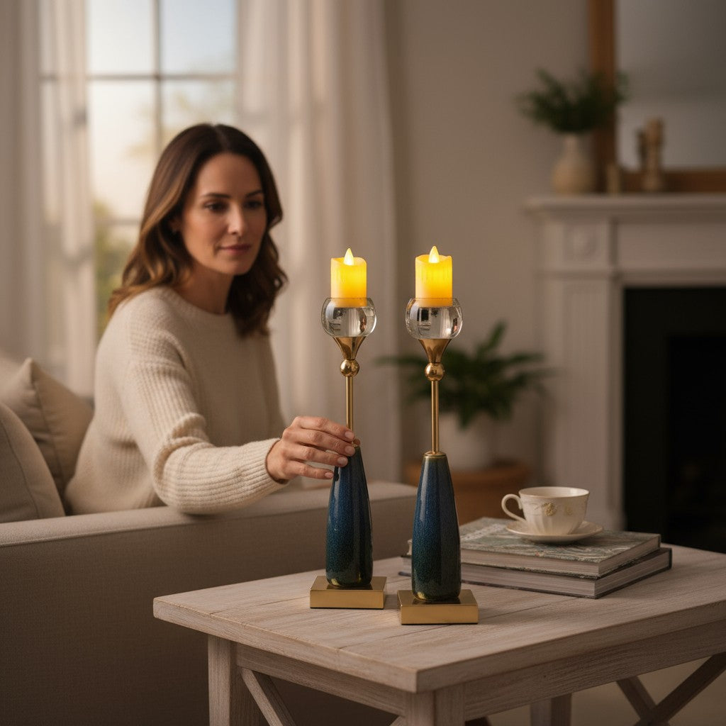 Crystal Crest Vintage Marble and Metal  Candle Stand