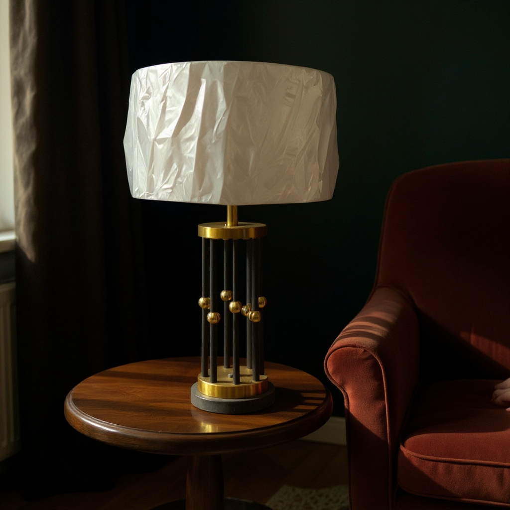 Vintage Brass Side Table Lamp with Black Base
