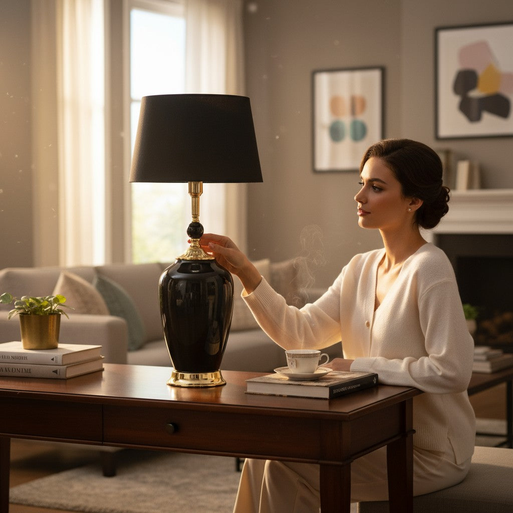 Elegant Jet-Black Porcelain Table Lamp