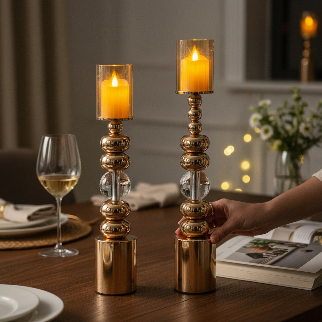 Modern Eterna Flame Metallic Candle Stand