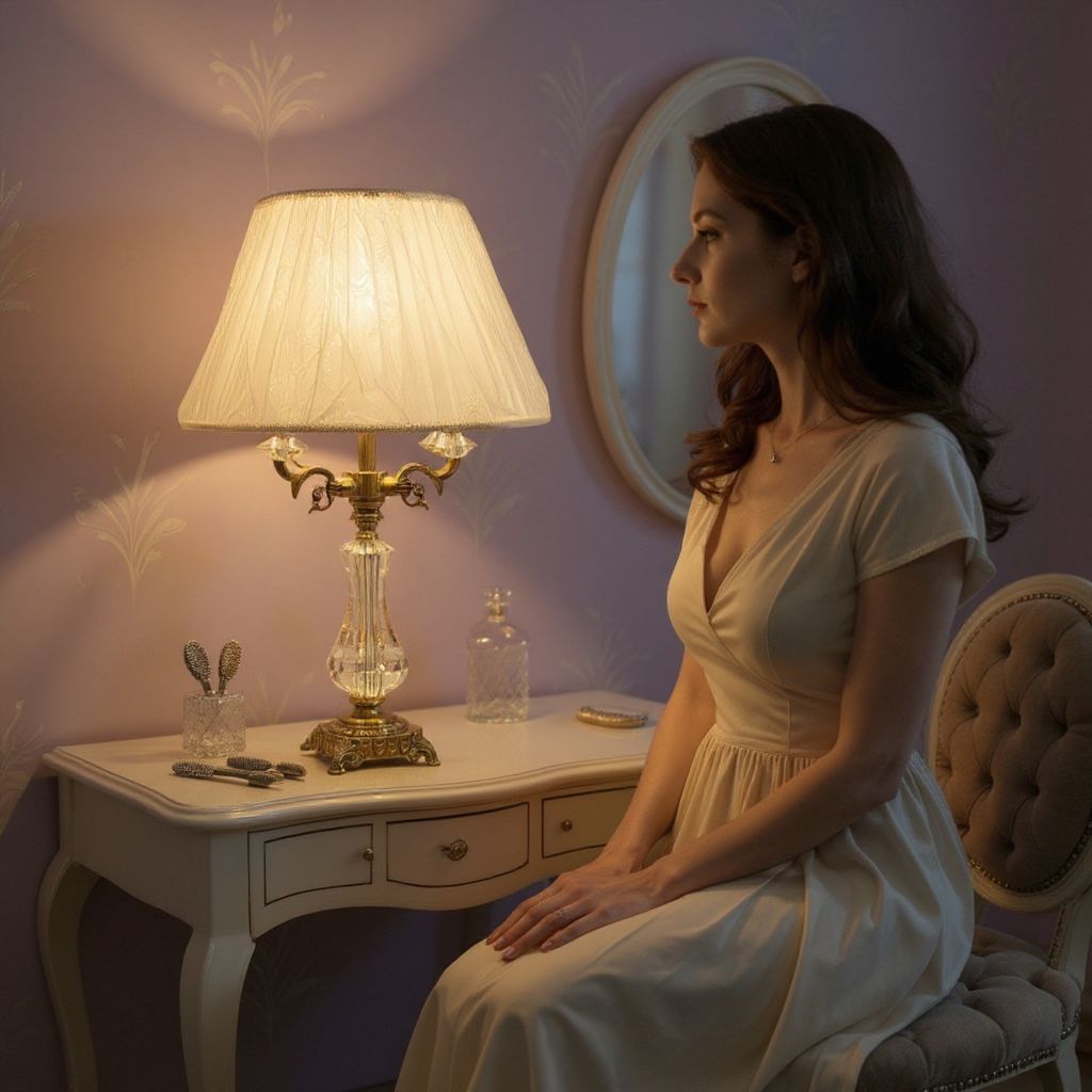 Vintage Heavy Crystal & Brass Side Table Lamp