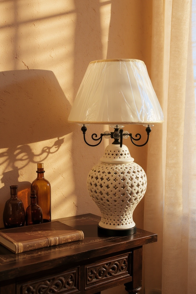 Vintage Clasic Quad Ceramic Lattice Side Table Lamp