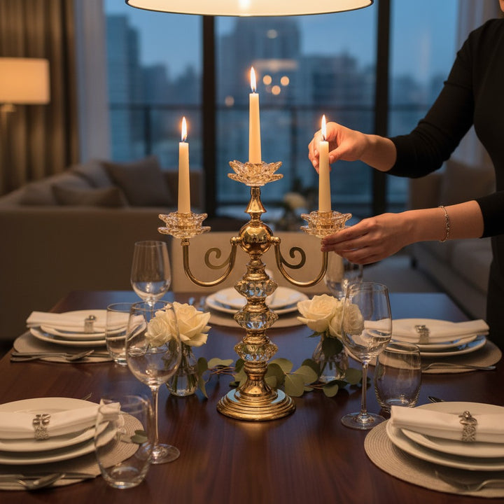 Regal Crystal & Metallic Candle Holder