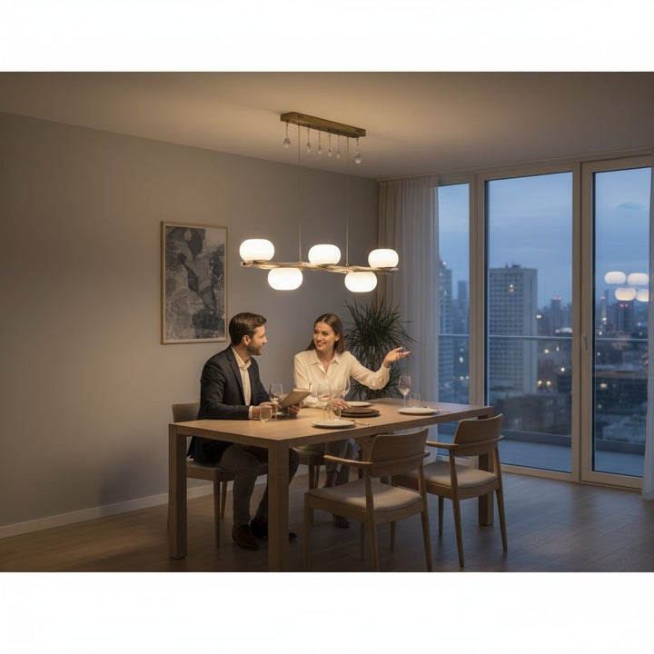 Aurora Linear Suspension Chandelier – Opal Glass Globe