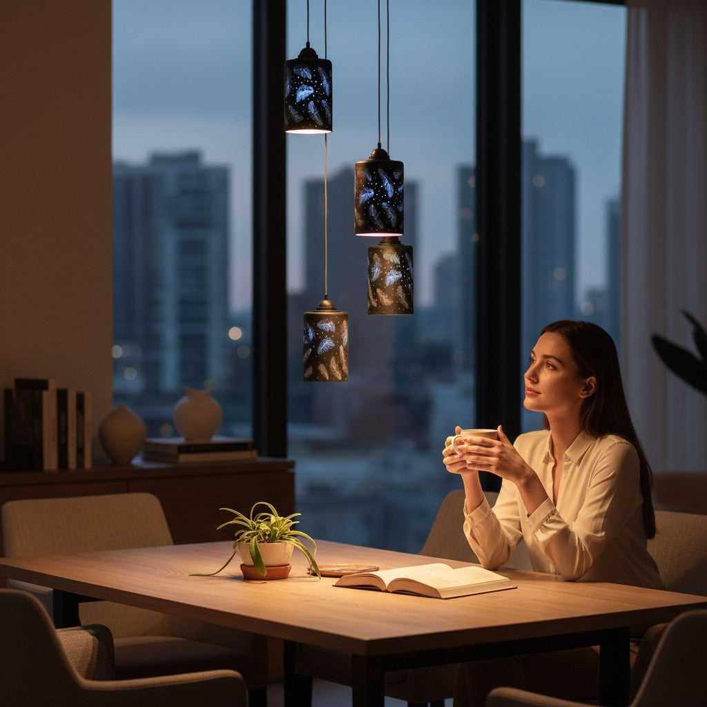 Midnight Feather Pendant Chandelier
