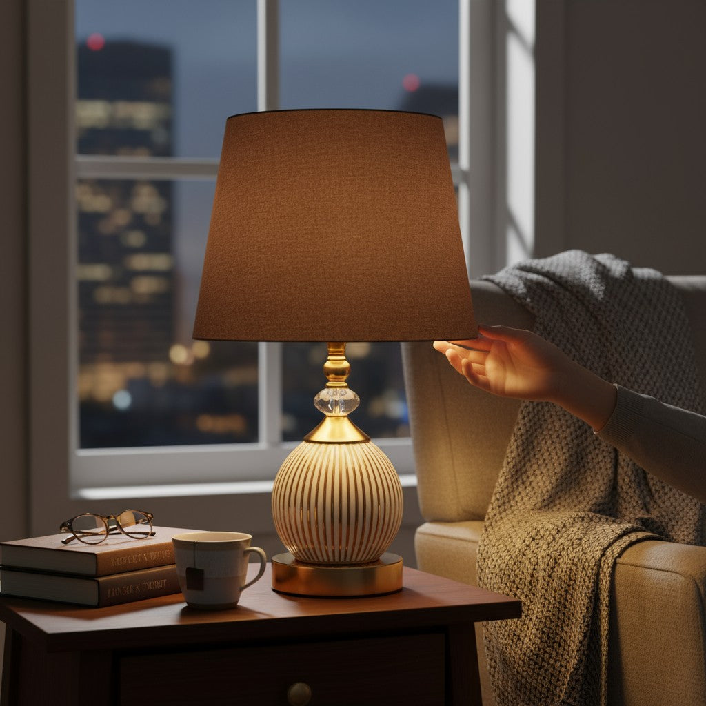 Striped Gold Ceramic Table Lamp