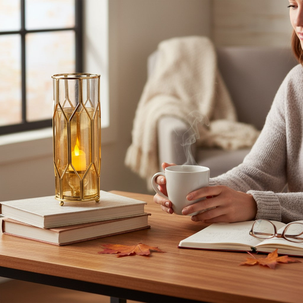 Celestial Bloom Glass & Brass Candle Stand