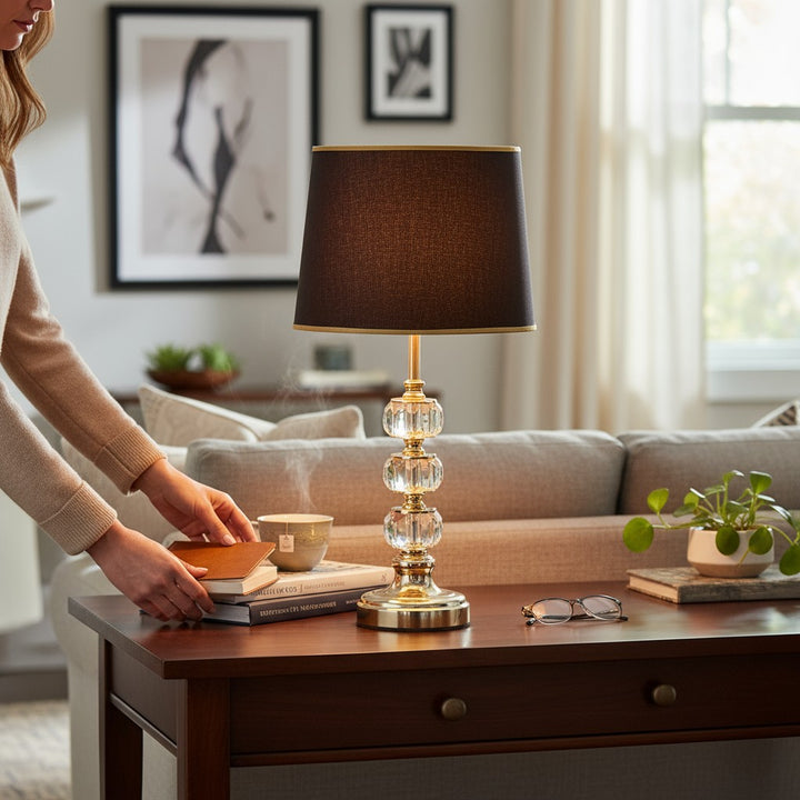 Maelis Artisan Crystal Brass Column Lamp