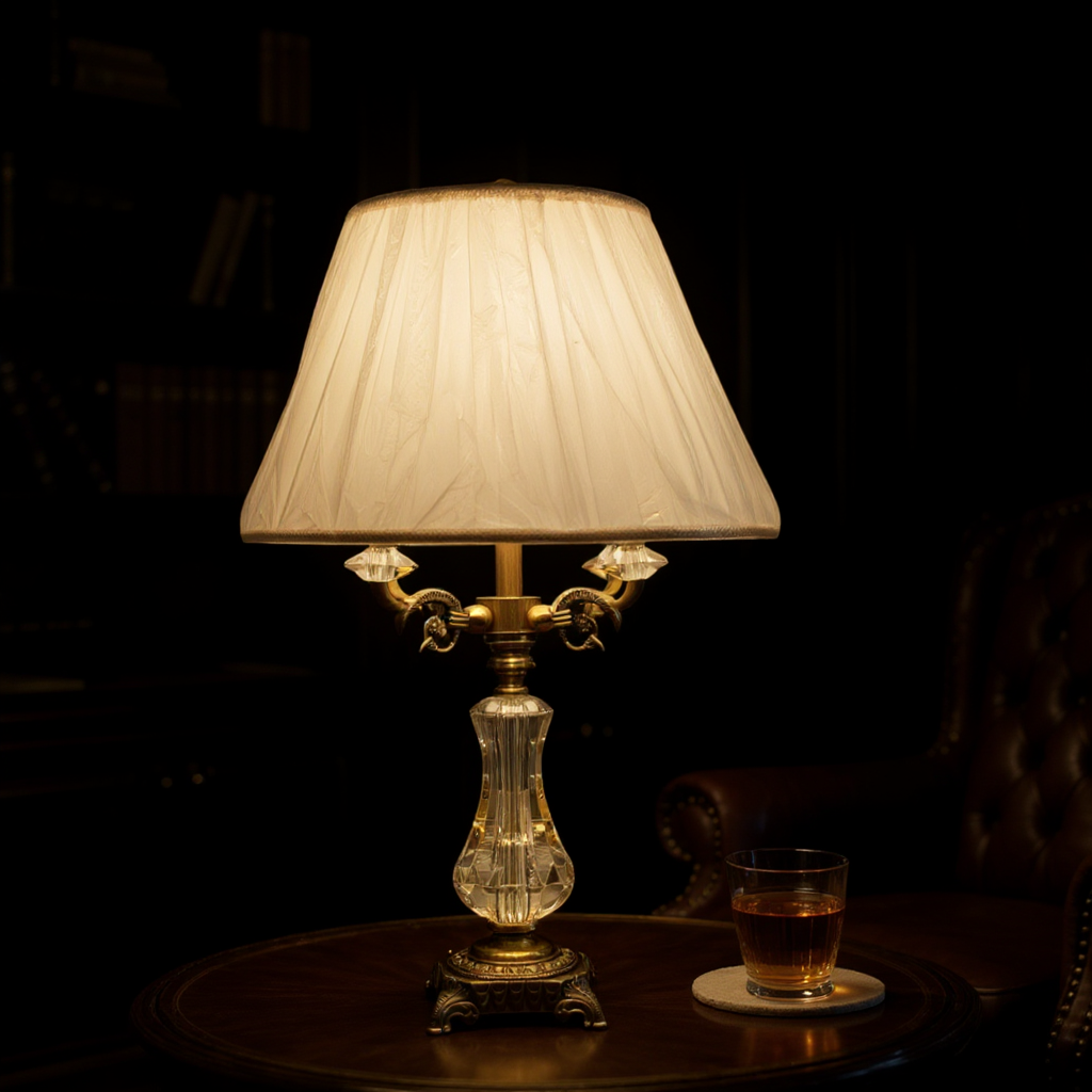 Vintage Heavy Crystal & Brass Side Table Lamp