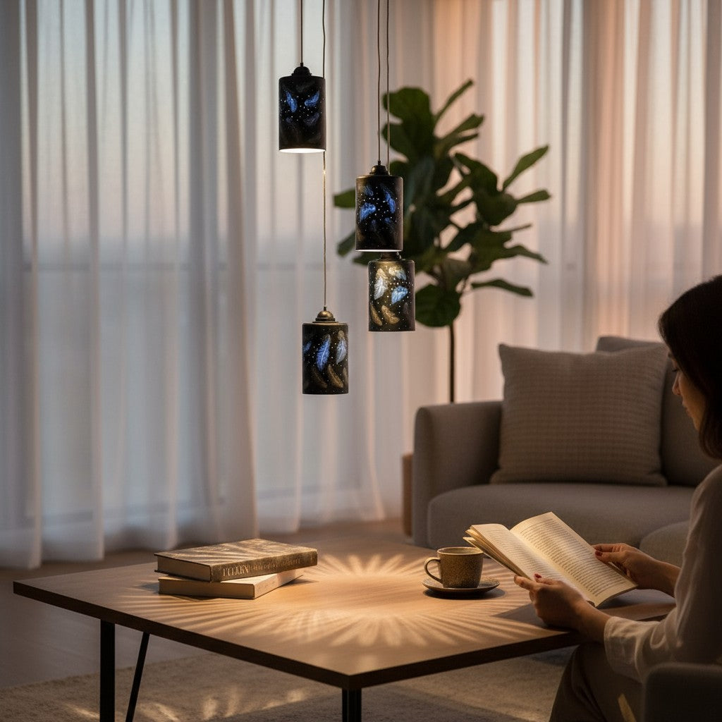 Midnight Feather Pendant Chandelier