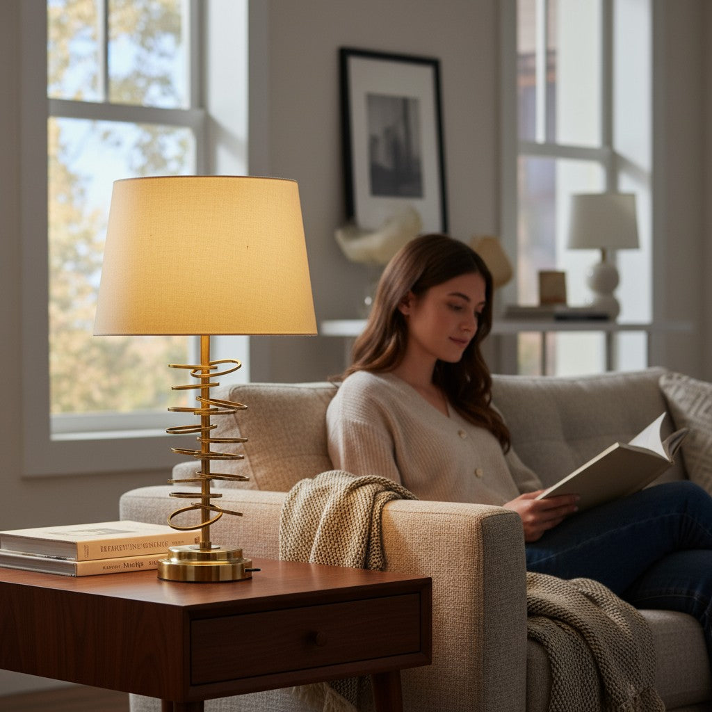 Helia Contemporary Brass Side Lamp