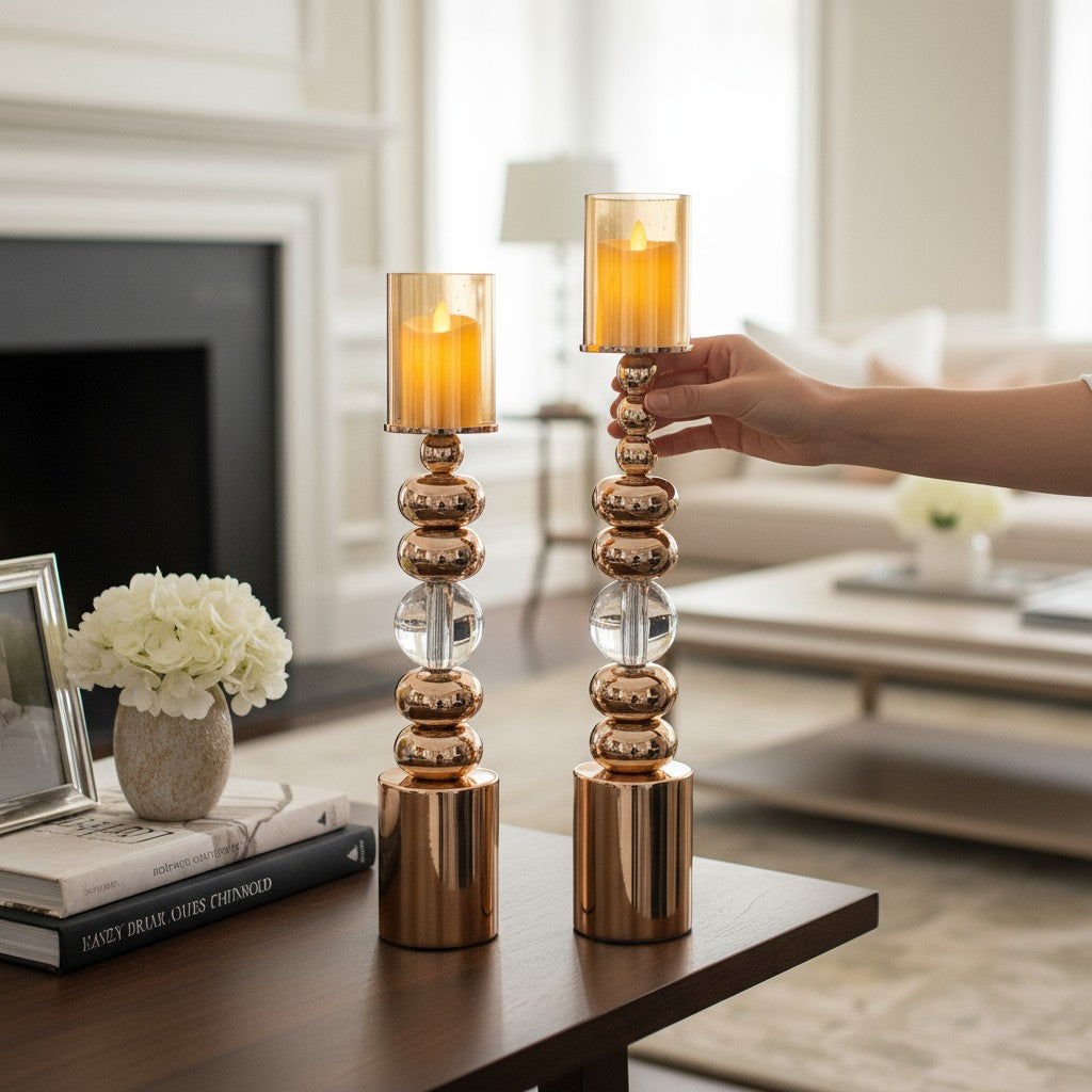 Modern Eterna Flame Metallic Candle Stand