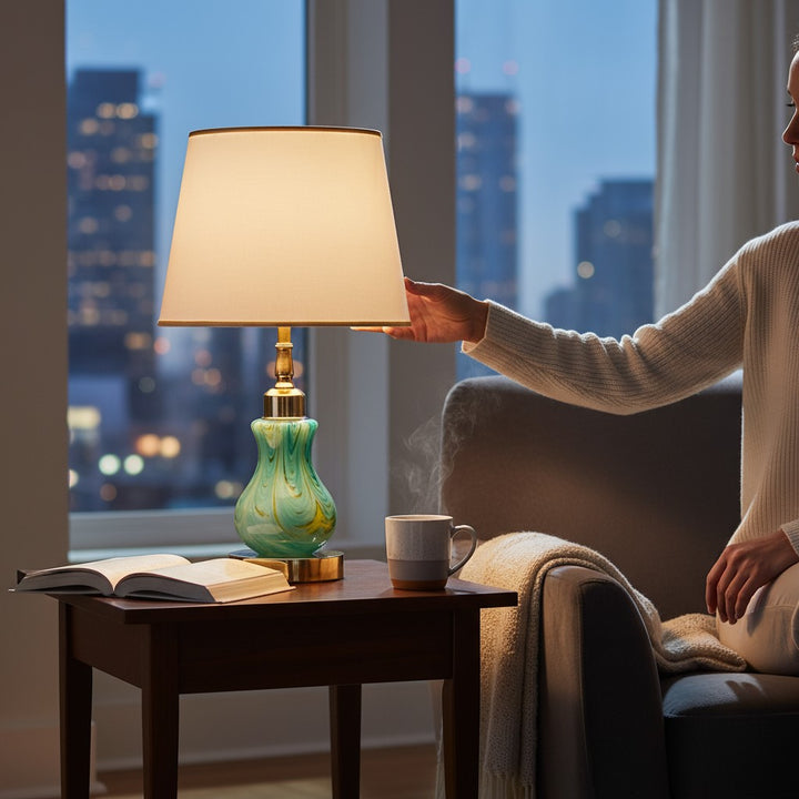 Turquoise Swirl Rose Gold Glass Side Table Lamp