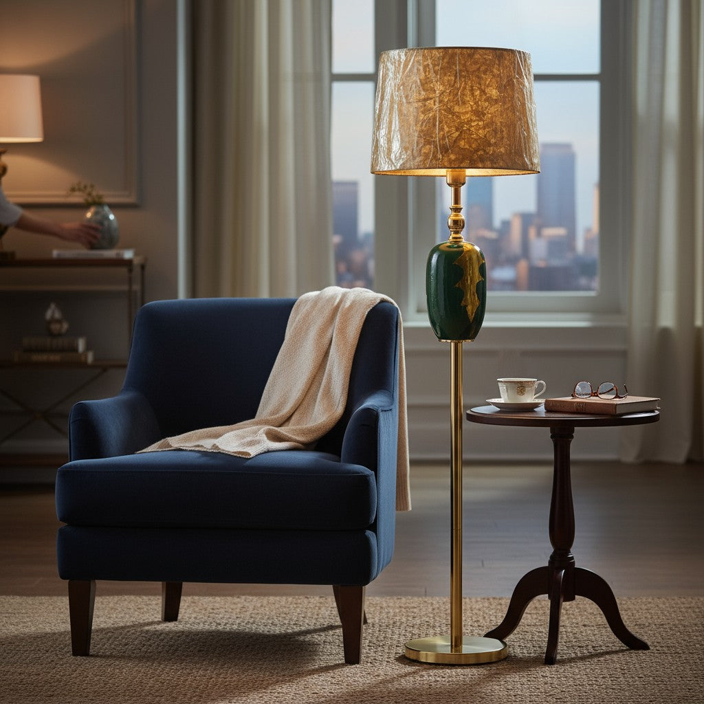Royale Modern Versace-Inspired Green n Gold Floor Lamp