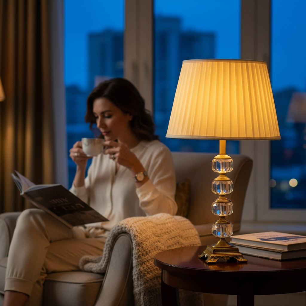 Dara Polished Brass Crystal Desk Lamp