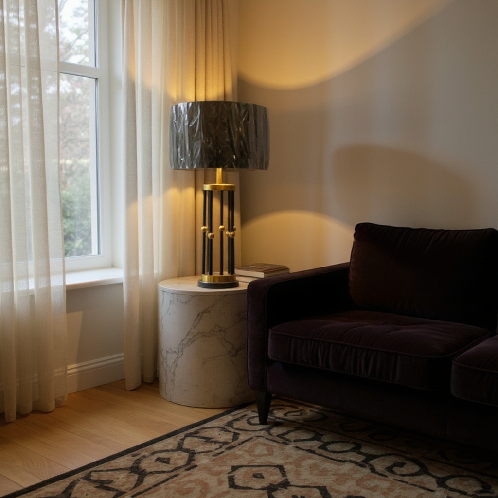 Vintage Brass Side Table Lamp with Black Base