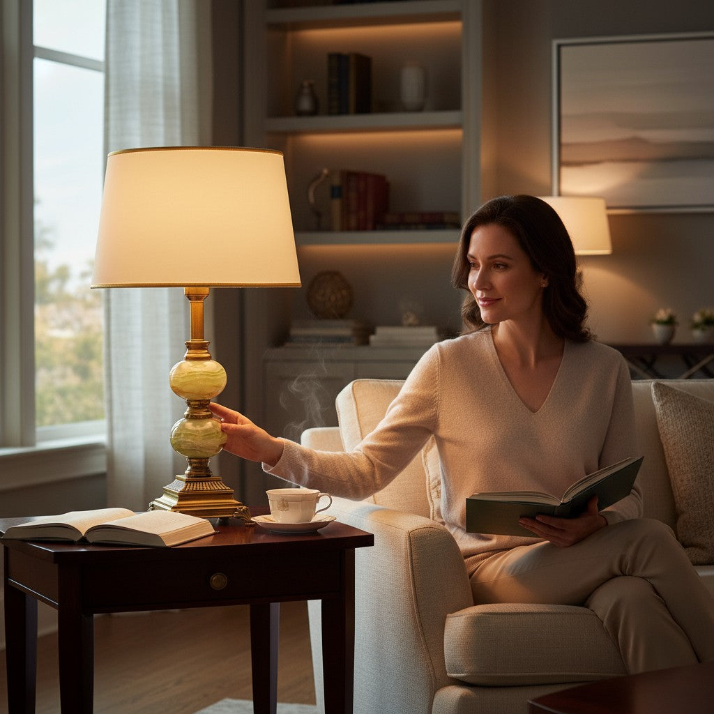 Brass Luxe Onyx Side Table Lamp