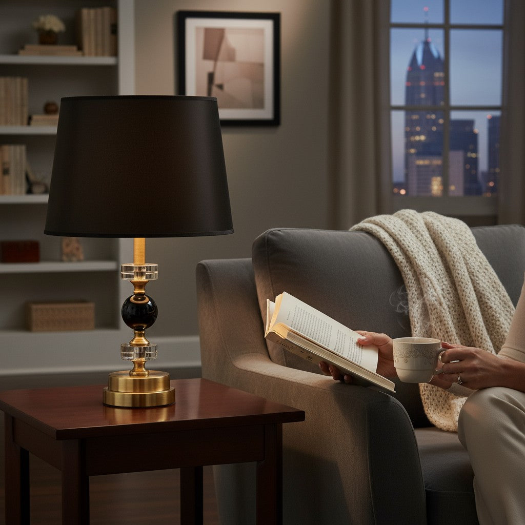 Elegant Black-gold Crystal Table Lamp (LS455)