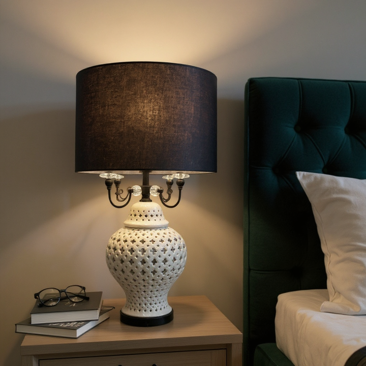 Vintage Clasic Quad Ceramic Lattice Side Table Lamp