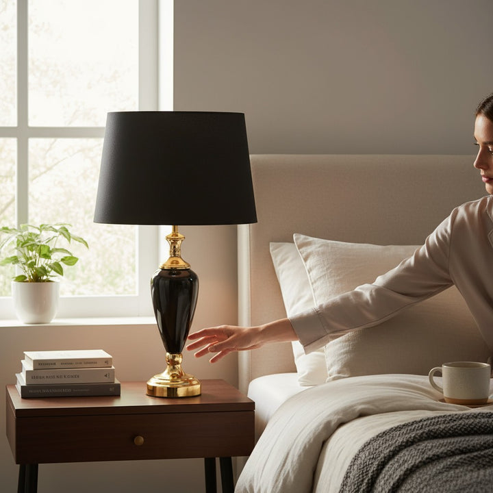 Elegant Glossy Black Ceramic Table Lamp