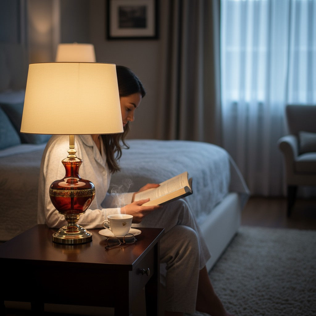 Versace-Style Maroon Side Table Lamp