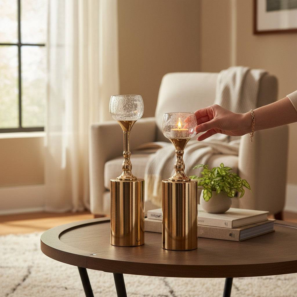 Metal Pillar Candle Holder Set