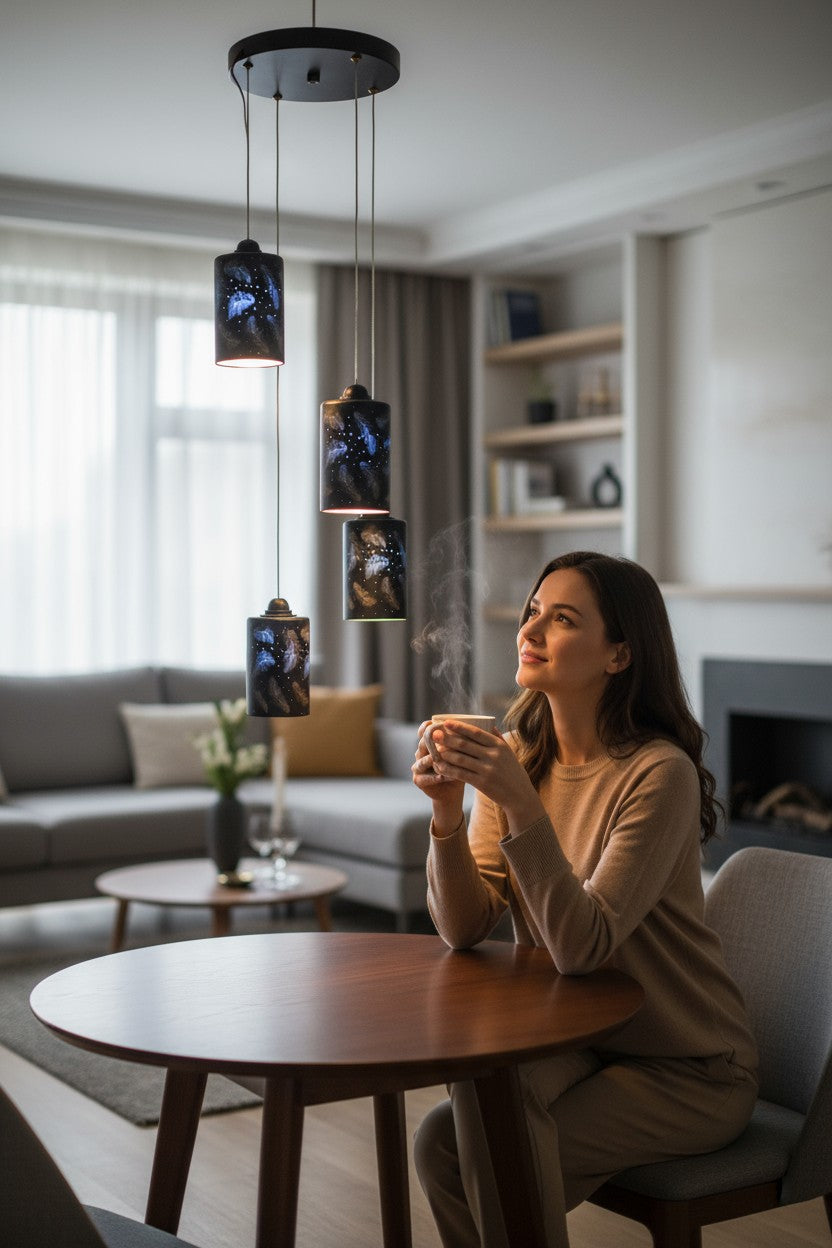 Midnight Feather Pendant Chandelier