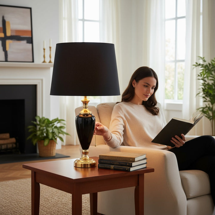 Elegant Glossy Black Ceramic Table Lamp